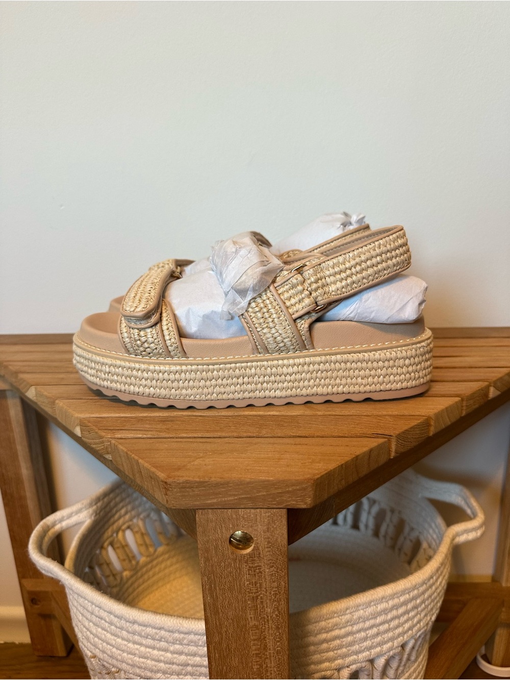 Steve Madden BIGMONA Raffia Platform Sandals Natural - Picture 4 of 7